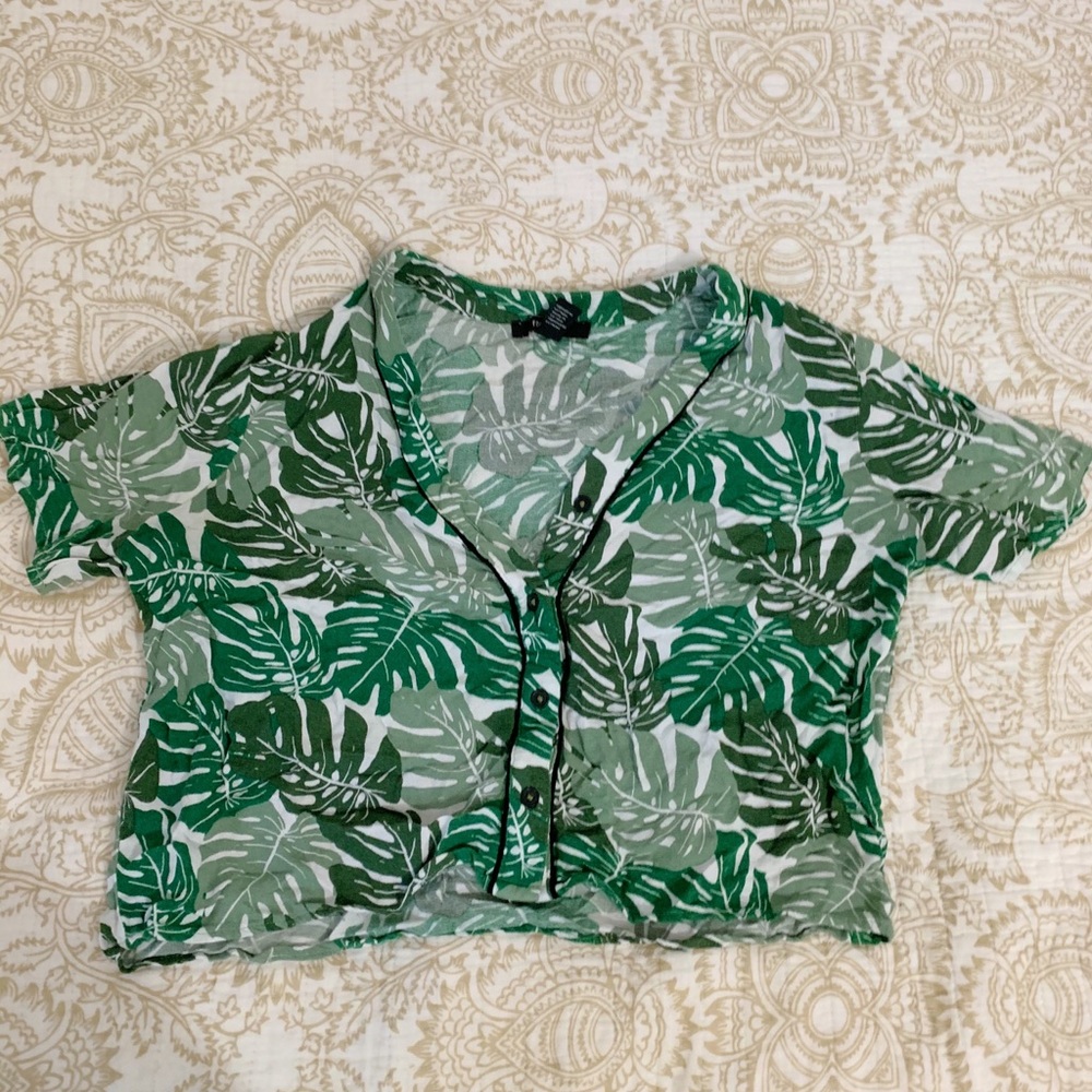 Tropical Leaf Cropped Baseball Top Forever 21